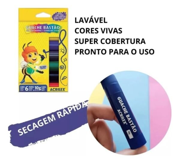 Tinta Guache em Bastão 6 Cores Acrilex-Pct c/ 4 Caixas - Image 2